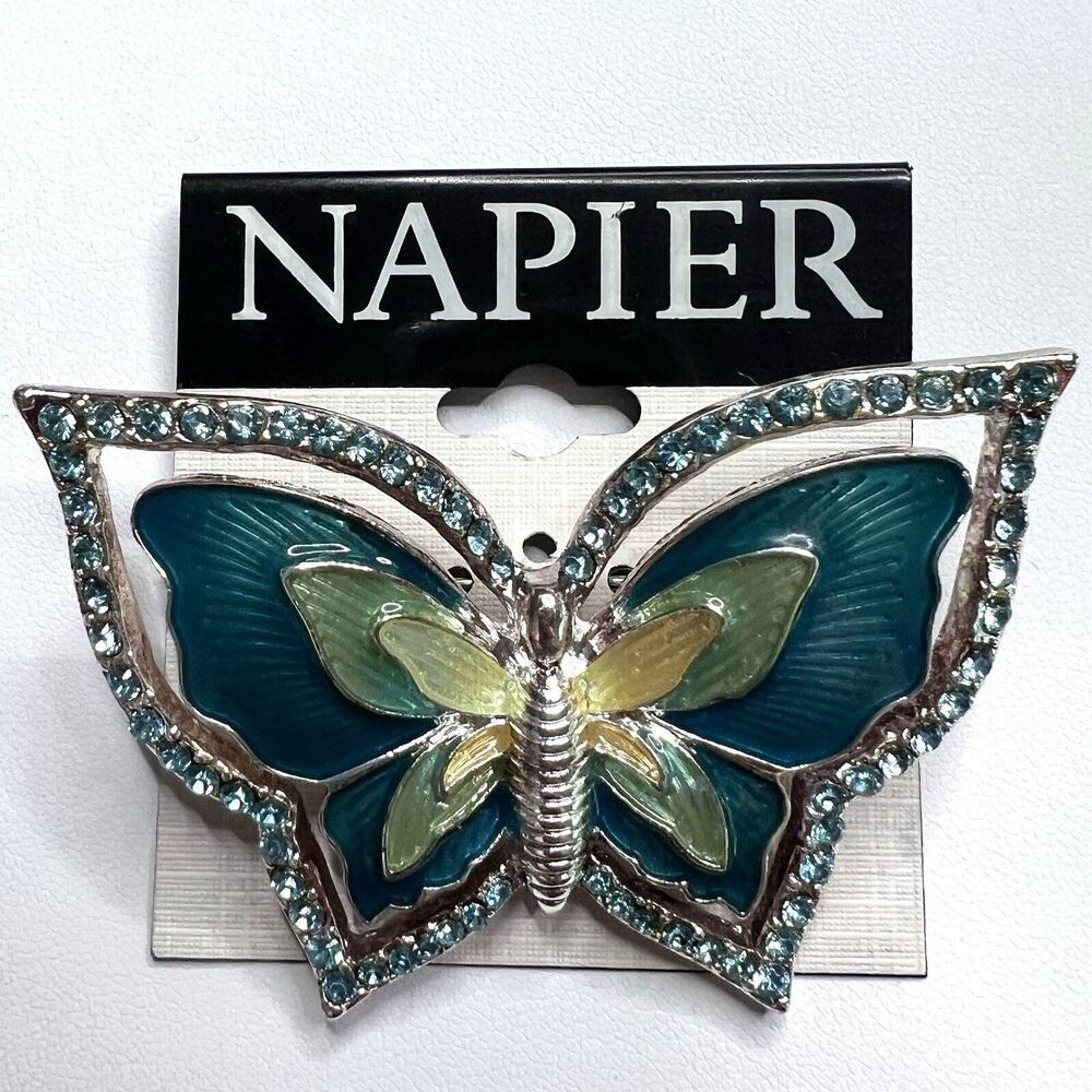 Vintage Napier Brooch Pin Green Butterfly Rhinestones Classic Jewelry - Picture 3 of 14
